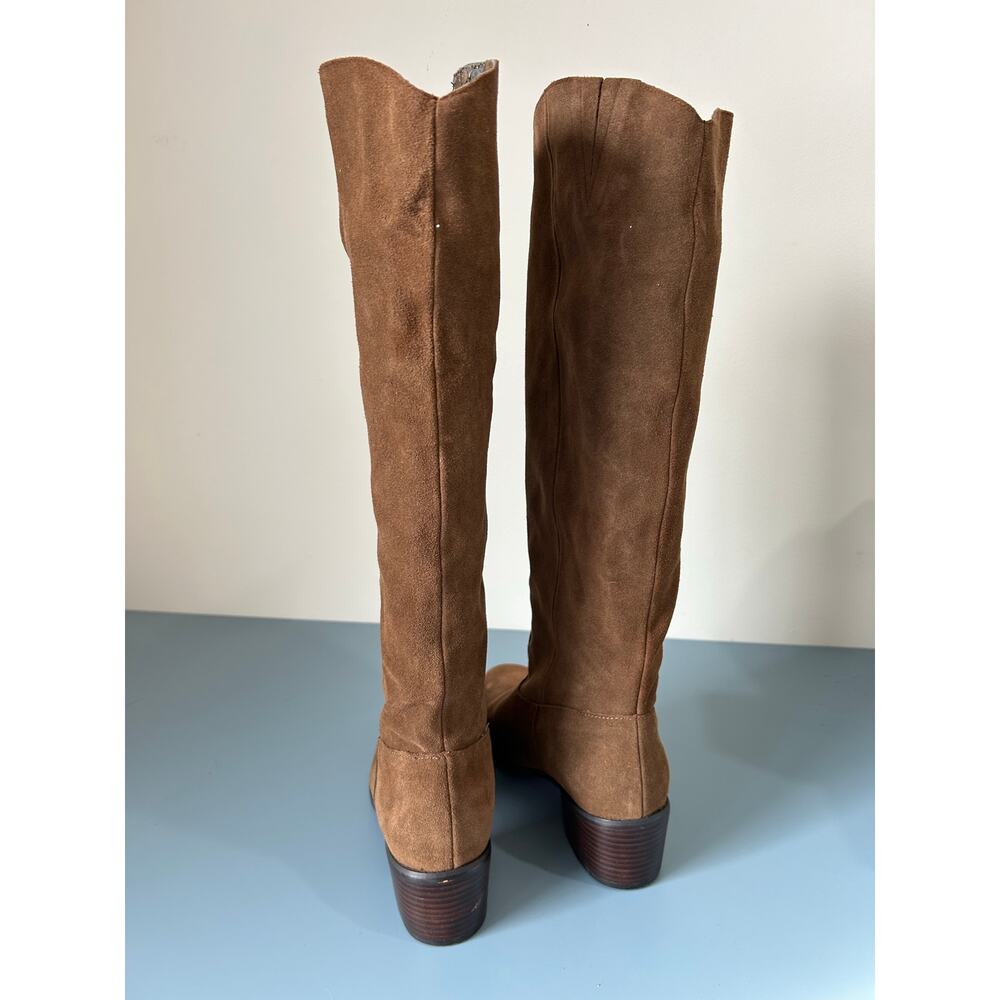 Twiggy London brown suede tall boots womens 11 small heel pull on some flaws - Picture 3 of 11